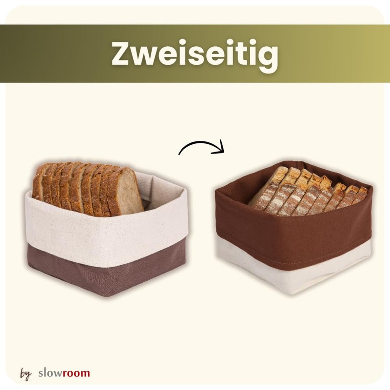 slowroom 12.5 x 12.5 x 10 cm Bread Basket, Cotton,