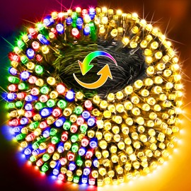 KNONEW 720 LED 328ft Christmas Lights Color Changing String Lights Outdoor, Green Wire String Light 11 Modes for Xmas Tree Trunk Yard Porch Deck Wedding Party Warm White to Multicolor