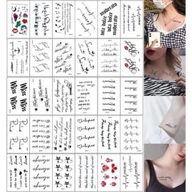tuzuru Tattoo Stickers, Waterproof, Letters, Symbols, Set of 30, Cute, Bonus Included