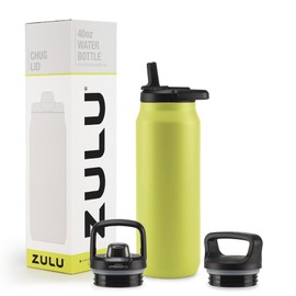 ZULU Base 40oz Stainless Steel Water Bottle with 3 Lids- Straw, Chug, Twist | Double Walled and Vacuum Insulated Metal Thermos | For Gym, Outdoor | Built in Carry Loop, Dishwasher Safe, Guac
