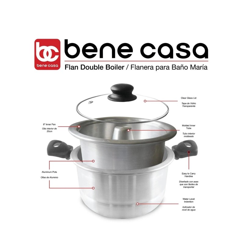 Bene Casa Aluminun Flan Mold Double Boile with Glass Lid