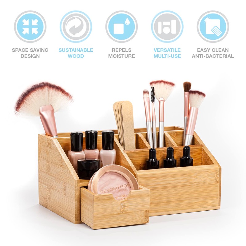 woodluv Desk Organiser, Desk Tidy Pen Holder Organiser, Make Up