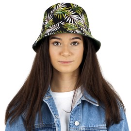 TOSKATOK® UPF 50+ Unisex Sonnenhut, geeignet für Damen und Herren, tropisches Palmenblättermuster, Baumwolle, Fischerhutdesign