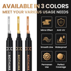 BIGTHUMB 6Pcs Liquid Chrome Paint Markers, Dual Tips Gloss Mirror Marker, Oil-based Permanent Chrome Maker, Reflective Metallic Pen Markers for Repairing, Model Painting DIY Art Projects