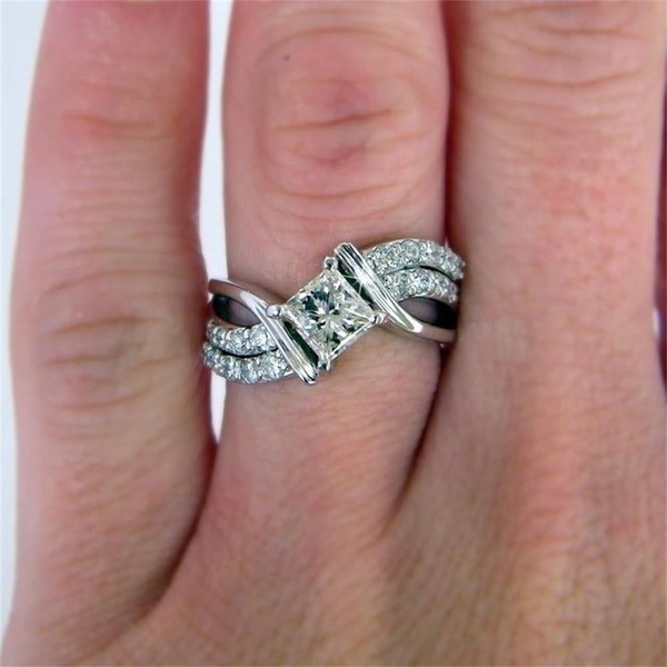 925 Sterling Silver Shiny Half Full Diamond Ring Multilayer Winding