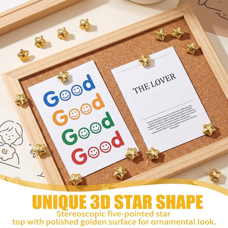 25 Pcs Gold-Hued Push Pins, Decorative Star Thumb Tacks Gold-Hued