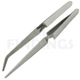 Jewellers Tools 2 STEEL ANGLED TWEEZERS : Self Cross Locking Soldering Tweezer Hands Free Craft Watch Tool (65)