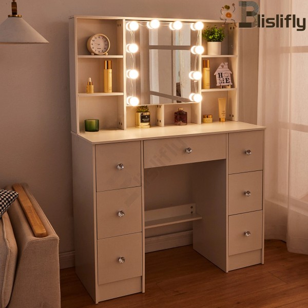 Yamissi Vanity Makeup Table Set with 7 Drawers and Mirror