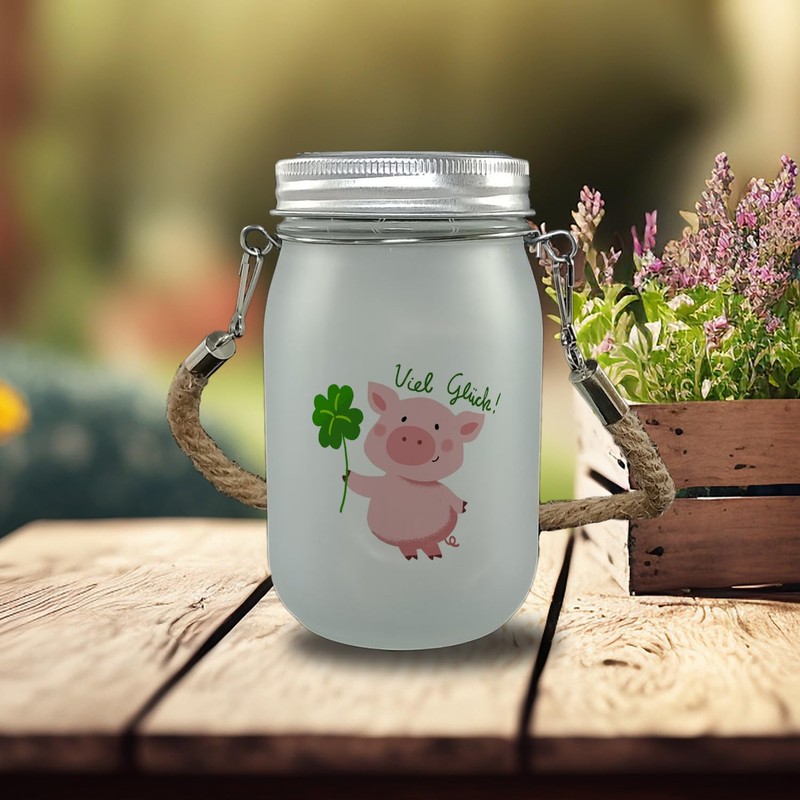 Lucky Pig Solar Light with Saying "Viel Glück ein dekoratives