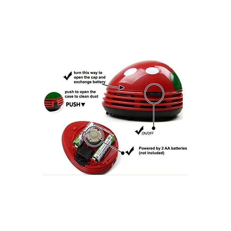 Honbay Cute Ladybug Mini Vacuum Cleaner Red Black For Tabletop