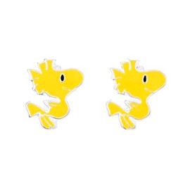 Peanuts 925 Sterling Silver Womens Woodstock Snoopy Enamel Stud Earrings