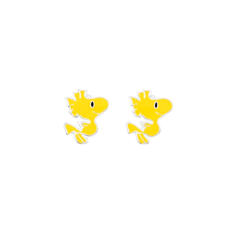 Peanuts 925 Sterling Silver Womens Woodstock Snoopy Enamel Stud Earrings