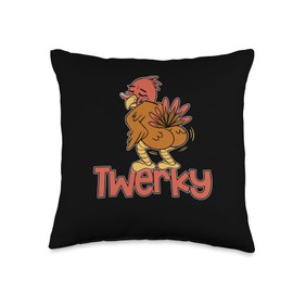 Thanksgiving Shirt Pilgrim Costume Turkey Meat Twerky Turkey Butt Funny Thanksgiving Twerk Dab Dance Throw Pillow, 16x16, Multicolor