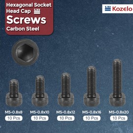 Kozelo 50pcs M5 Socket Head Cap Screws Bolts Nuts Assortment Kit - [M5x8/10/12/16/20mm] Alloy Steel Fully Threaded Black Oxide 12.9 Internal Hex Screw for 3D Printer Use