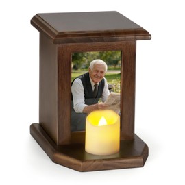 Abooxiu Small Urns for Human Ashes 5.12 Inches Cremation Urns Medium Keepsake Urn for Ashes, Memorial Decorative Handcrafted Urns, Wooden Box for Male Female Burial Funeral with Photo Frame