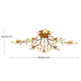 LightInTheBox Vintage Brass Crystal Branch Chandelier Flush Mount Crystal Ceiling Lights Fixture Tree Leaves Pendant Light for Living Room Dining Room Bedroom