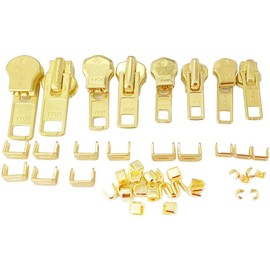 Zipper Repair Kit Solution - YKK 8 Sets Auto Lock Sliders - Assorted 2#5, 2#7, 2#8 and 2#10 - Top & Bottom Stops Included - Made in The United States (YKK Brass Auto Lock Sliders)