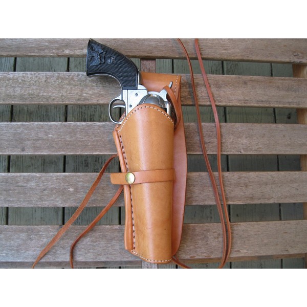 Western Quick Draw Gun Holster - 22 Caliber - Natural - Right Hand - Single Action - Size 6" - Smooth Leather