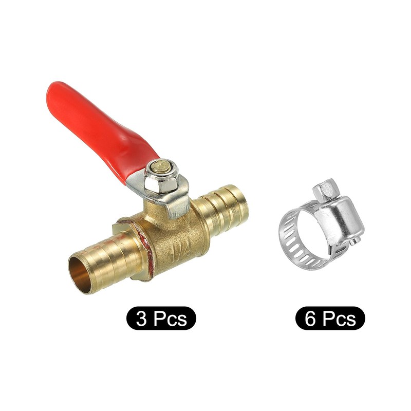 sourcing map 3/8" Mini Ball Valve, Brass Shut-Off Valve Switch