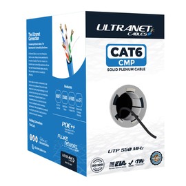 Ultranet Cables Cat6 Plenum (CMP) 1000ft Cable | 23AWG 100% Solid Copper Conductors | 550 MHz, 4 Pair UTP | Fluke DSX-8000 Tested up to 100 Meters | PoE++ (4PPoE) Premium Certified Solution (Black)