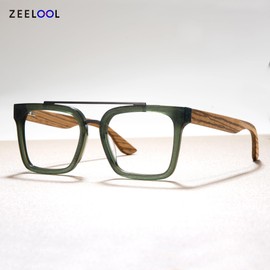 Zeelool Aviator Glasses Frame for Men, Retro Eyeglasses Eyewear Frame with Clear Lens, Wooden Temples and Spring Hinges ZJGX642196-03