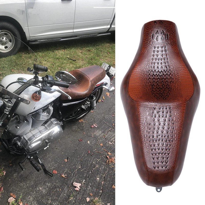 KEEPDSGN Brown Alligator Motorcycle Driver Passenger Two Up Seat for