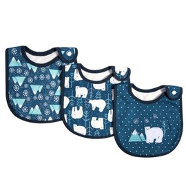 MARBEINE Baby Bib Set of 3, Baby Snap Bib for Kids, U-Shaped, Waterproof, 100% Cotton, Allover Pattern, Boys and Girls, Meal Apron, Absorbent, Breathable, Nursery School, Cute, Soft, polar bear