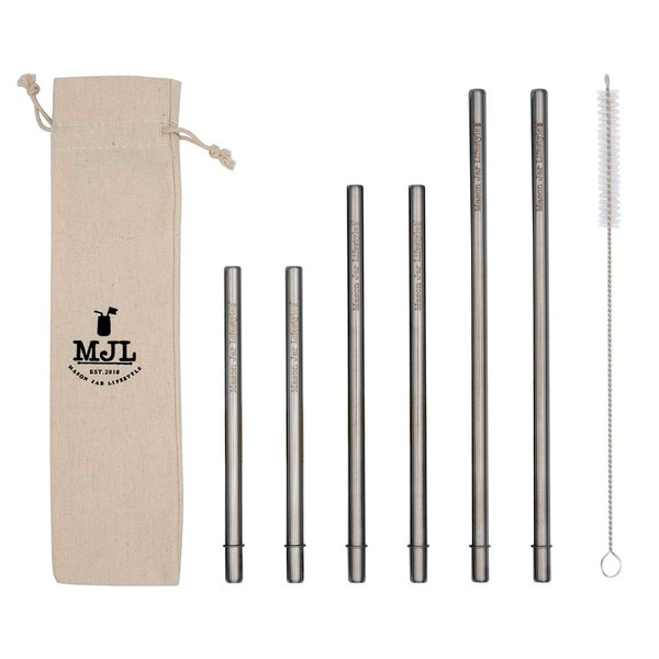 Combo Pack Safer Rounded End Stainless Steel Metal Straws for Mason Jars (6 Pack + Cleaning Brush + Bag)