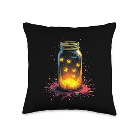 Fireflies In A Jar Nature Lover Glowing Insects Summer Night Throw Pillow
