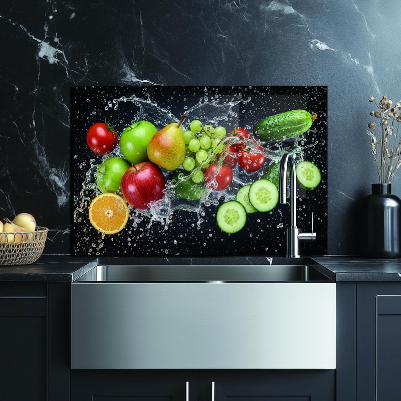 Tempered Glass Backsplash for Kitchen, fruit Stove Splashback, Glass Backsplash,