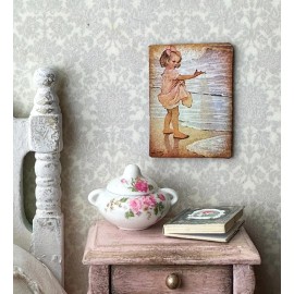 The Happy Little Home Dollhouse miniature Sign child by SEA pink dress BLUE & PURPLE water 1:12 OCEAN