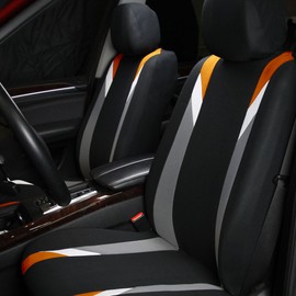FH Group Three-Row Premium Modernistic Full Set Car Seat Covers, 7 Seater Covers - Universal Fit for Cars Trucks and SUVs Orange/Black