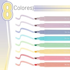 Mr. Pen - Juego de rotuladores de subrayado pastel estéticos y lindos, 8 piezas, punta biselada, colores de caramelo, sin goteos, colores surtidos par