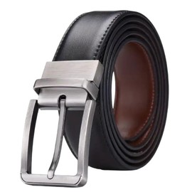 Men's Reversible Leather Belt with Silver-Tone Buckle