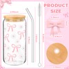 Skylety Set of 2 Coquette Bow Glass Cup 16oz Pink