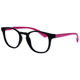 Opulize Bop Blue Light Blocking Glasses Kids Round Frame Protect Eyes Improve Sleep Reduce Headaches Computer Gaming Black Pink Arms Boys Girls BB47-F