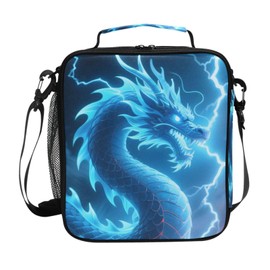 Dragon Blue Lightning Lunch Box Insulated Lunch Bag Prep Kids Cooler Tote Freezable Shoulder Strap Waterproof Picnic Meal for School Office