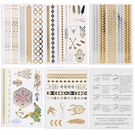 Tatuajes Temporales, Etiqueta Engomada Del Tatuaje Temporal, Tatuajes Temporales Dorados Metálicos Para Mujeres Adultas Tatuajes Pegatinas Metálicas 5 Piezas Pegatinas De Tatuaje