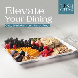 Posh Setting - Plastic Trays for Serving Food, White & Gold Serving Trays for Party, Plastic Serving Trays, Serving Dishes for Parties, Plastic Platters & Food Trays for Party, Plastic Serveware-9x13