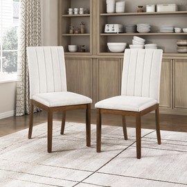 Lexicon Kitchen & Dining Room Chairs, Dining Chairs Set of 2, Fabric Upholstered Dining Chairs, Rubberwood Armless Dining Chairs, Modern Dining Chair, Easy Assembly, Chestnut/Beige