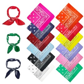 Bliceon 12 Pack Colourful Paisley Bandanas, Unisex Headbands, Nylon Bandana Straps, Hoods, Skull Caps, Face Coverings, Square Cowboy Bandanas, Outdoor Accessories, 21x21in