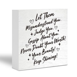 QOFO Let Them Inspirational Office Wood Box Decor, Office Decorations, Rustic Office Decor, The Office Gifts for Coworkers Friends, Wooden Sign Desk Gifts, Cubicle Decorations for Women Desk, 10