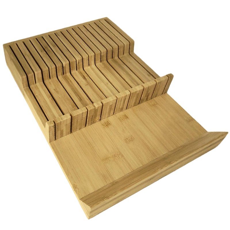 MIAO YUAN Bamboo In-Drawer Knife Block, 17 Slot Large Capacity