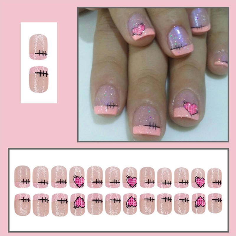 LBPEPAMZ 24Pcs Valentine Press on Nails Short Square Fake Nails