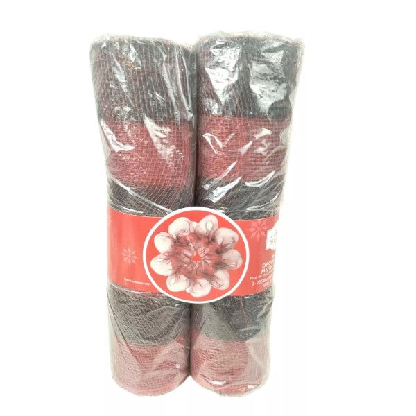 Holiday Time 10 Inch Deco Mesh Red Black Bow Fabric