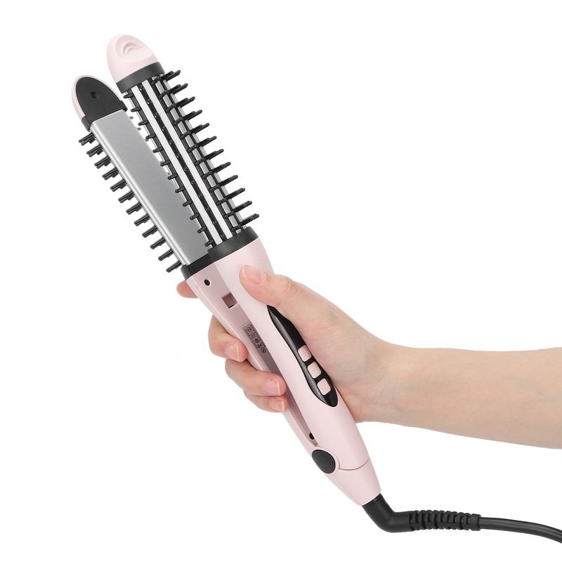2‑in‑1 Hair Straightener Flat Iron Hot Round Brush Hair Straightening