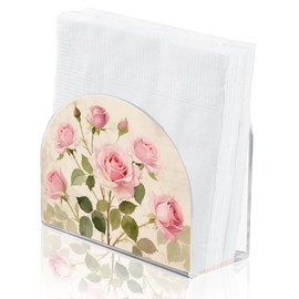 SUPERDANT Pink Rose Napkin Holder for Tables Acrylic Serviette Dispenser Flowers Cocktail Napkins Organizer Tissue Paper Towel Stand for Dining Room Home Bar Decor