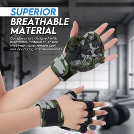 Weight Lifting Training Gloves for Men & Women - Ventilated Non-Slip Grip Fitness Gloves with Wrist Wraps & Adjustable Fit - Perfect for Gym, Crossfit, Weightlifting, & Anti-Callus Protection (Green)