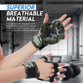 Weight Lifting Training Gloves for Men & Women - Ventilated Non-Slip Grip Fitness Gloves with Wrist Wraps & Adjustable Fit - Perfect for Gym, Crossfit, Weightlifting, & Anti-Callus Protection (Green)