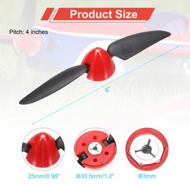 MECCANIXITY 6x4 Inch RC Plane Propeller, RC Folding Propellers Spinner Size D30.5xH25mm 3mm Motor Shaft Dia 2-Vane with Nylon Plastic Spinner for Airplane Helicopter(Black Red)